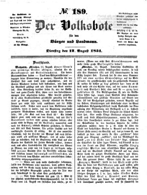 Der Volksbote für den Bürger und Landmann Dienstag 12. August 1851