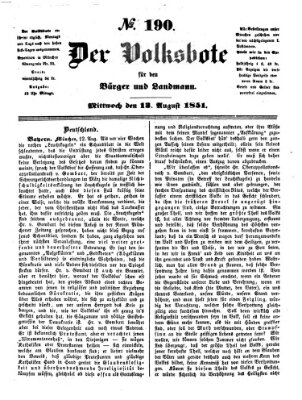 Der Volksbote für den Bürger und Landmann Mittwoch 13. August 1851