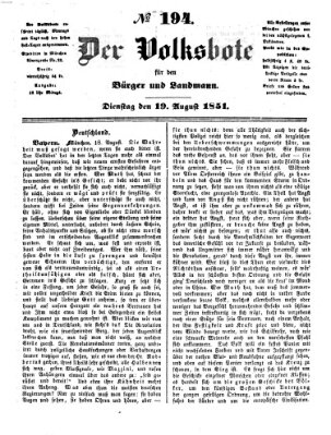 Der Volksbote für den Bürger und Landmann Dienstag 19. August 1851