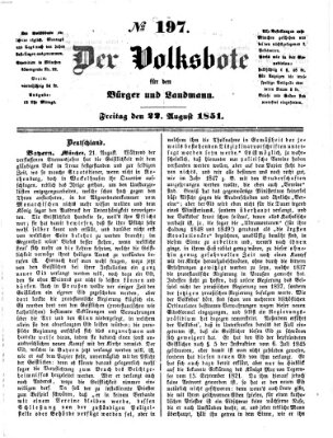 Der Volksbote für den Bürger und Landmann Freitag 22. August 1851