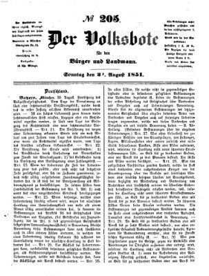 Der Volksbote für den Bürger und Landmann Sonntag 31. August 1851