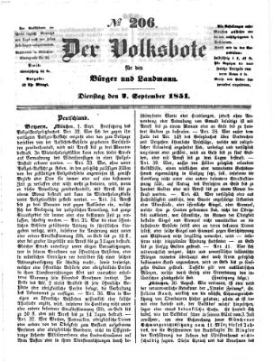 Der Volksbote für den Bürger und Landmann Dienstag 2. September 1851