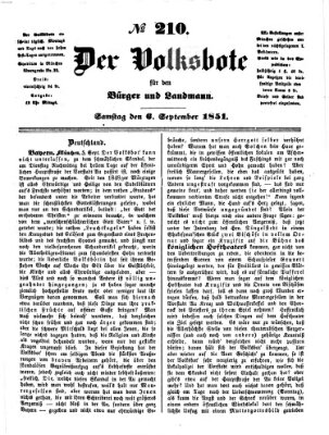 Der Volksbote für den Bürger und Landmann Samstag 6. September 1851