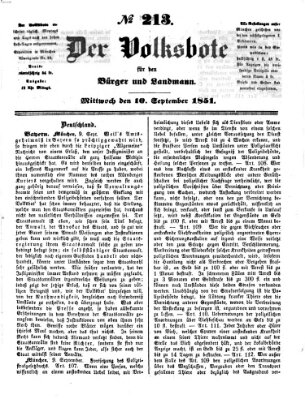 Der Volksbote für den Bürger und Landmann Mittwoch 10. September 1851