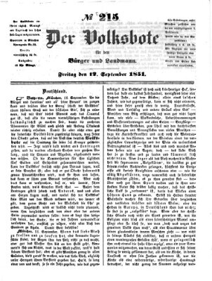 Der Volksbote für den Bürger und Landmann Freitag 12. September 1851