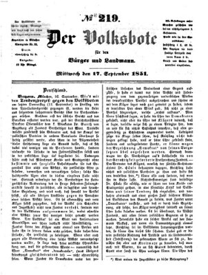 Der Volksbote für den Bürger und Landmann Mittwoch 17. September 1851