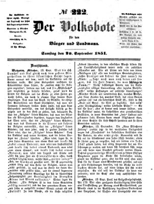 Der Volksbote für den Bürger und Landmann Samstag 20. September 1851