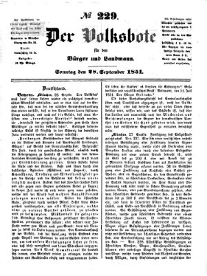 Der Volksbote für den Bürger und Landmann Sonntag 28. September 1851