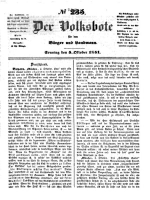 Der Volksbote für den Bürger und Landmann Sonntag 5. Oktober 1851