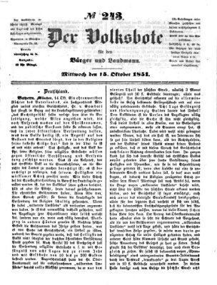 Der Volksbote für den Bürger und Landmann Mittwoch 15. Oktober 1851