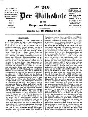 Der Volksbote für den Bürger und Landmann Samstag 18. Oktober 1851