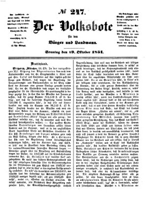 Der Volksbote für den Bürger und Landmann Sonntag 19. Oktober 1851