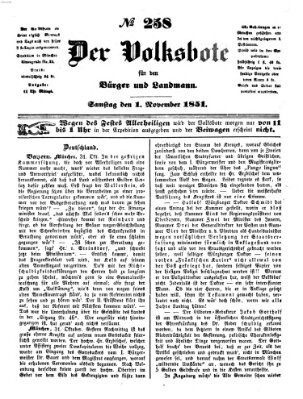 Der Volksbote für den Bürger und Landmann Samstag 1. November 1851