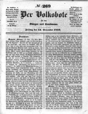 Der Volksbote für den Bürger und Landmann Freitag 14. November 1851