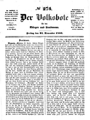 Der Volksbote für den Bürger und Landmann Freitag 21. November 1851