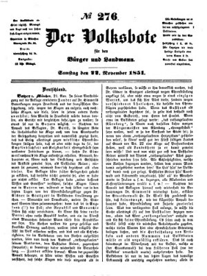 Der Volksbote für den Bürger und Landmann Samstag 22. November 1851