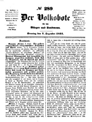 Der Volksbote für den Bürger und Landmann Sonntag 7. Dezember 1851