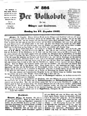 Der Volksbote für den Bürger und Landmann Samstag 27. Dezember 1851