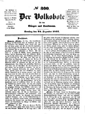 Der Volksbote für den Bürger und Landmann Samstag 20. Dezember 1851