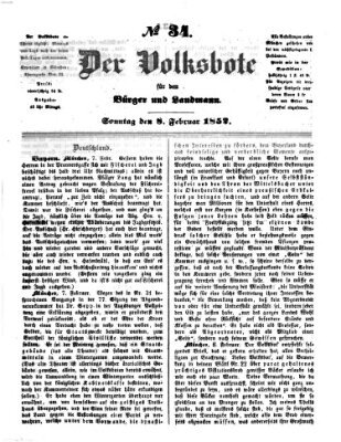 Der Volksbote für den Bürger und Landmann Sonntag 8. Februar 1852