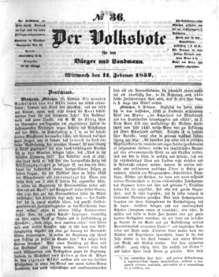 Der Volksbote für den Bürger und Landmann Mittwoch 11. Februar 1852