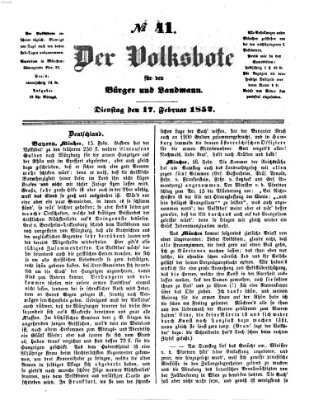 Der Volksbote für den Bürger und Landmann Dienstag 17. Februar 1852