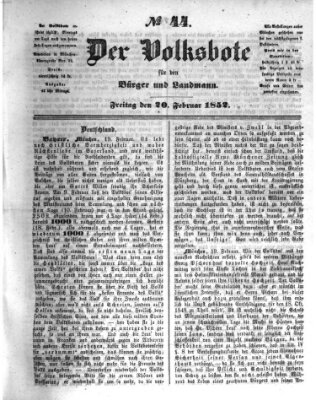 Der Volksbote für den Bürger und Landmann Freitag 20. Februar 1852