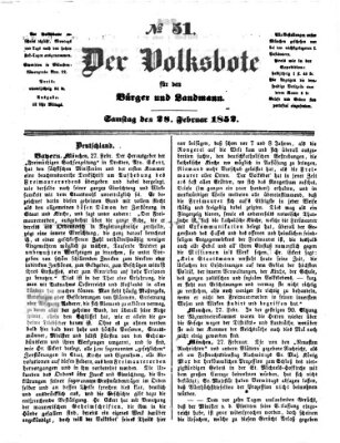 Der Volksbote für den Bürger und Landmann Samstag 28. Februar 1852