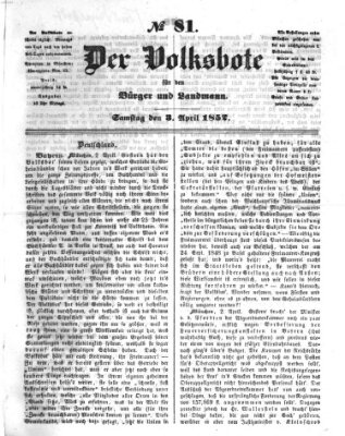 Der Volksbote für den Bürger und Landmann Samstag 3. April 1852