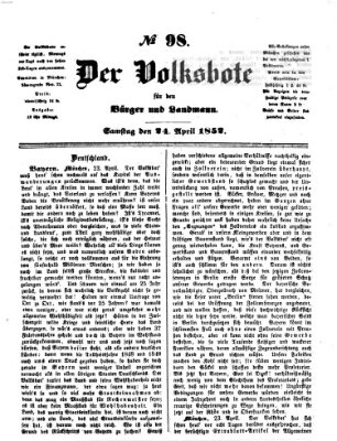 Der Volksbote für den Bürger und Landmann Samstag 24. April 1852