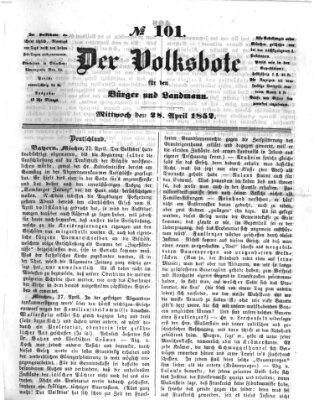 Der Volksbote für den Bürger und Landmann Mittwoch 28. April 1852