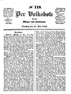 Der Volksbote für den Bürger und Landmann Dienstag 18. Mai 1852