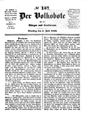 Der Volksbote für den Bürger und Landmann Samstag 3. Juli 1852