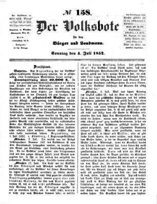 Der Volksbote für den Bürger und Landmann Sonntag 4. Juli 1852