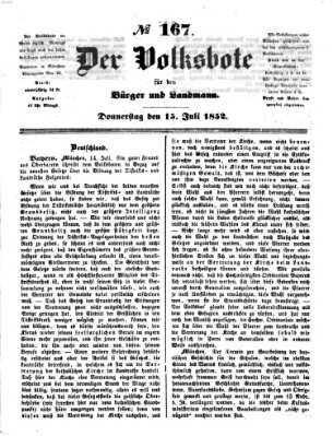 Der Volksbote für den Bürger und Landmann Donnerstag 15. Juli 1852