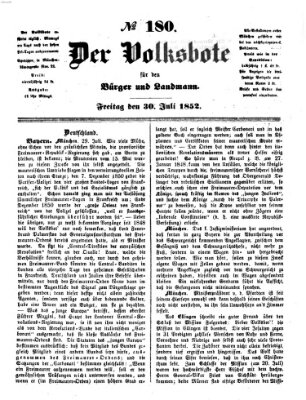 Der Volksbote für den Bürger und Landmann Freitag 30. Juli 1852