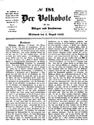 Der Volksbote für den Bürger und Landmann Mittwoch 4. August 1852