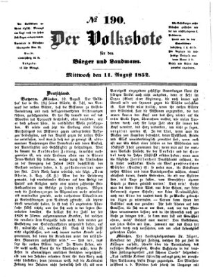 Der Volksbote für den Bürger und Landmann Mittwoch 11. August 1852