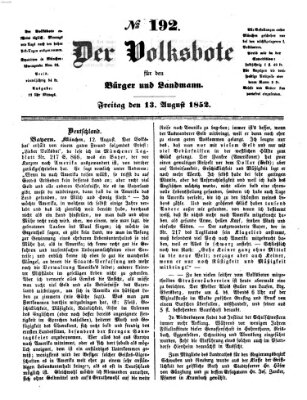 Der Volksbote für den Bürger und Landmann Freitag 13. August 1852