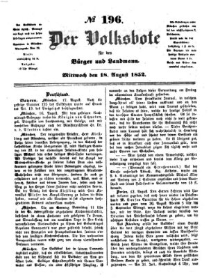 Der Volksbote für den Bürger und Landmann Mittwoch 18. August 1852