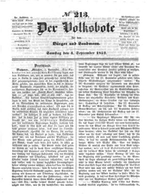 Der Volksbote für den Bürger und Landmann Samstag 4. September 1852