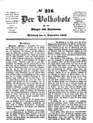 Der Volksbote für den Bürger und Landmann Mittwoch 8. September 1852