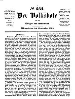 Der Volksbote für den Bürger und Landmann Mittwoch 29. September 1852