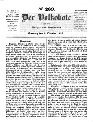 Der Volksbote für den Bürger und Landmann Sonntag 3. Oktober 1852