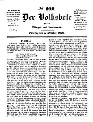 Der Volksbote für den Bürger und Landmann Dienstag 5. Oktober 1852