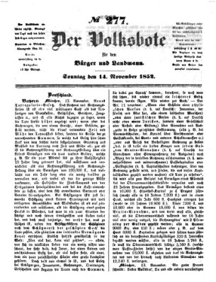 Der Volksbote für den Bürger und Landmann Sonntag 14. November 1852