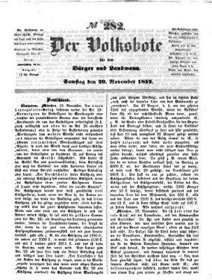 Der Volksbote für den Bürger und Landmann Samstag 20. November 1852