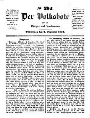 Der Volksbote für den Bürger und Landmann Donnerstag 2. Dezember 1852