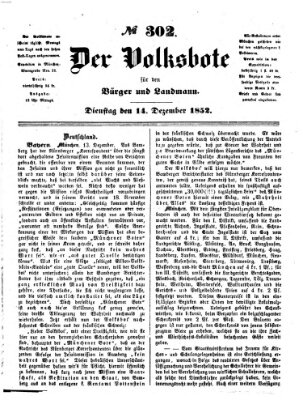 Der Volksbote für den Bürger und Landmann Dienstag 14. Dezember 1852