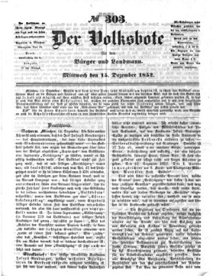 Der Volksbote für den Bürger und Landmann Mittwoch 15. Dezember 1852